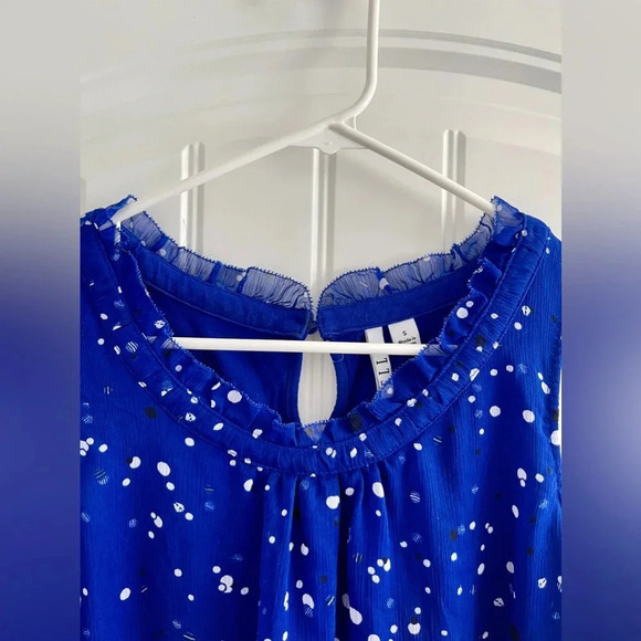 Elle Royal Blue Tank with Patterned Sheer Overlay - Picture 3 of 4